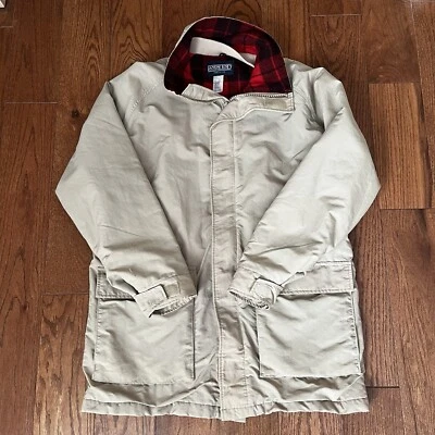 Vintage Lands End Mens Wool Blend Lined Khaki Chore Jacket Parka USA Made Medium - Image 1 of 4