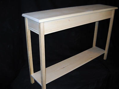 Consola, sofá, vestíbulo borde biselado mesa de pino de 11" de profundidad sin terminar con estante Foto 1 de 4