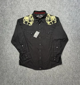 Camisa Rock 47 Para Hombre Extra Grande Negra Estrás Occidental Flor de Lis Manga Larga - Imagen 1 de 8