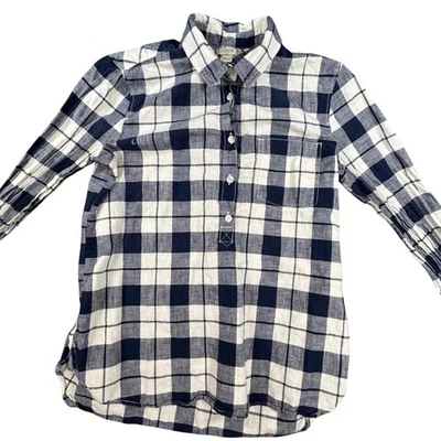 J Crew Kids Plaid Button Up Shirt Long Sleeve Cotton Blue White Size S Petite - Image 1 of 4