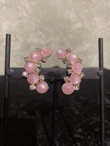 Vintage Rare Pink Moonshine Beads &rhinstone Earrings Clip On 1.6Inch - Picture 1 of 9