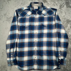 Lucky Brand Shirt Mens 2XL Blue White Brown Plaid Western Pearl Snap Classic Fit - Picture 1 of 15
