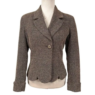 Newport News Vintage Brown Scalloped Rhinestone Button Blazer Size 8 - Image 1 of 4