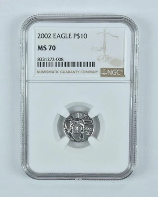 2002 $10 American Platinum Eagle 1/10 Oz Platinum MS70 NGC Brown Label *4177 - Image 1 of 4