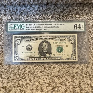 $5 1988 FRN Fr-1981-K Dallas PMG 64 Choice Uncirculated ~ EPQ - Picture 1 of 2