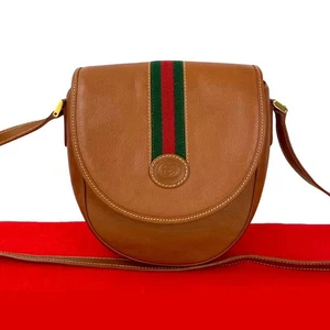 GUCCI Sherry line GG logo Shoulder Bag leather Brown 824-9 - Picture 1 of 10