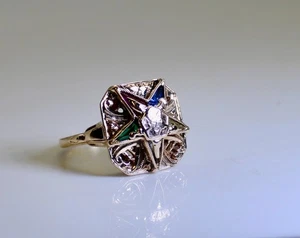 Gorgeous Vintage 10K Yellow Gold Eastern Star Enameled Ring, 4.6 Grams, Size 6 - Picture 1 of 7