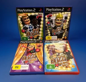 4 x Buzz Quiz PS2 PlayStation 2 Bundle Video Games Manuals PAL Sport Music Mega - Picture 1 of 24