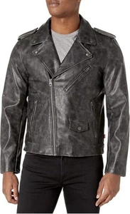 NWT LEVI'S Classic Asymmetrical Faux Leather Motorcycle Jacket Coat Black Mens M - Picture 1 of 12
