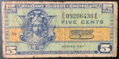 1954-1958 USA-MILITARY  PAYMENT PAPER MONEY - 5 CENTS SERIES 521 NOTE! - Image 1 of 2