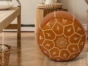 Marokkanischer Echtleder Boho Pouf Ottomane Fußhocker, Bohemian Pouf - Bild 1 von 8