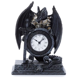 Gothic Armoured Dragon Mantle Shelf Clock 20cm - Picture 1 of 7