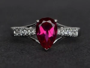 Pink Ruby 925 Sterling Silver Ring Lab Created Gemstone Women Modern Ring - Picture 1 of 4