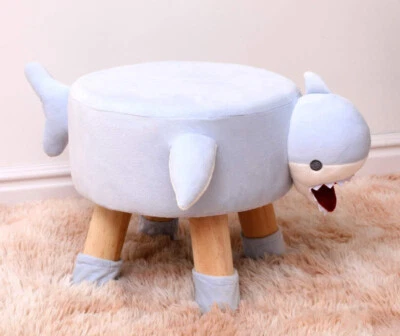 NEW Kids Shark 3D Plush Accent Wood Ottoman blue 10 inches tall 11 inch diameter - Image 1 of 4