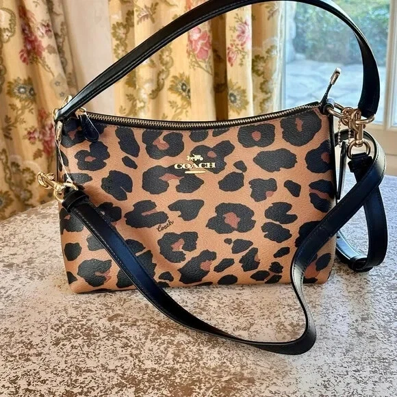 Coach C2013 Leopard Lewis Shoulder Bag Handbag Light Saddle Multi