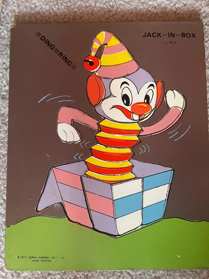 Rare Wooden Hand Painted Azrak Hamway Intl Inc 11 Pc Puzzle 1971  JACK-IN-BOX - Image 1 of 1