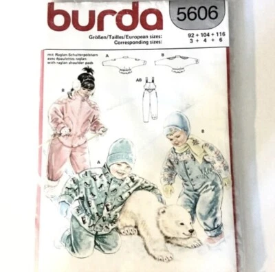 5606 - Burda -Girl's & Boy's Snowsuit Overalls and Jacket 3 to 6 Junior Pattern - Image 1 of 2