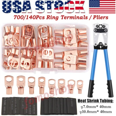 700/140Pcs Cable Lug Copper Ring Crimp Terminal/Plier Car Battery Wire Connector - Image 1 of 4