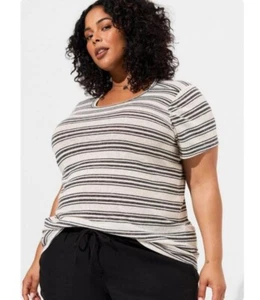 Torrid Linen Blend Crew Neck Tee Crew Black Striped Short Sleeve Womens L 0X - Picture 1 of 5