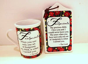 THE LORD FOOTPRINTS  CERAMIC MUG/HANGING ORNAMENT BY BAY ISLAND #282  - Picture 1 of 6