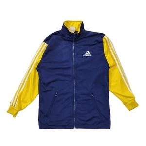 Adidas 90s Vintage Navy Blue & Yellow Zip Up Track Jacket Men's Size XS - Picture 1 of 6
