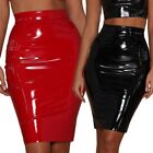Womens Wet Look Liquid Faux Leather Waist Package Hip Zip Back Short Skirt