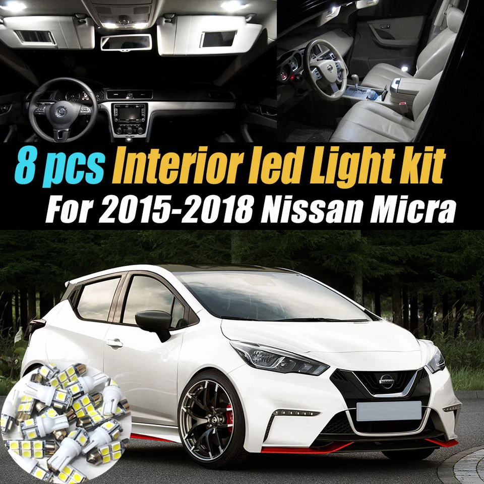 Paquete de kit de bombillas LED interiores de auto súper blancas de 8 piezas para Nissan Micra 2015-2018 Foto 1 de 4