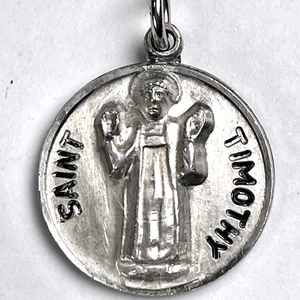 VINTAGE STERLING SILVER ST. TIMOTHY MATTE FINISH MEDAL 11/16" - Picture 1 of 13