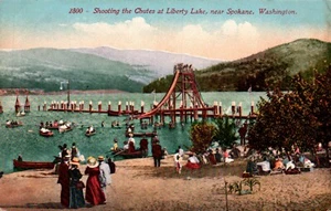 SPOKANE, LAVADO. POSTAL Shooting the Chutes at Liberty Lake, Onlookers - Imagen 1 de 2