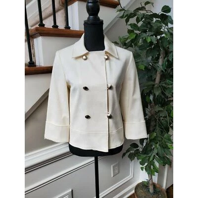 Signature Women's Cream Cotton/Polyester Casual Long Sleeve Collared Coat Size 8 - Image 1 of 4