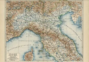 Mapa de ITALIA / NORTE DE ITALIA Gráfico Original 1887 - Imagen 1 de 1