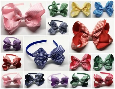 3" & 5" Gingham School Alice Bands Headbands, Bow Hair Clips & Elastic Bobbles