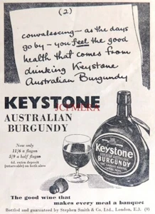 "KEYSTONE" Australian Burgundy Wine Drinks ANZEIGE #6: Kleindruck 1951 670/179 - Bild 1 von 1