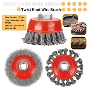 3" & 4" DIA TWIST KNOT WIRE WHEEL & CUP BRUSH SETS M14 FOR ANGLE GRINDERS - Picture 1 of 8