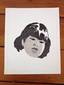 Original Black White Girl Head Watercolor Painting Unfinished Outsider Art 9x11 - Picture 1 of 3