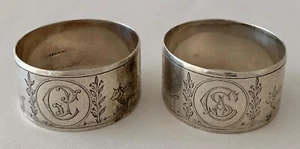 Lovely Pair of Antique Silver Barton Bangalore Napkin Rings with Engraved Scenes - Picture 1 of 7