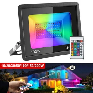 RGB LED Floodlight 30W-200W Outdoor Security Garden Light Waterproof with Remote - Picture 1 of 19