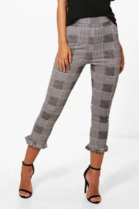 Boohoo Petite Dogtooth Frill Hem Trouser Size 14 - Picture 1 of 5