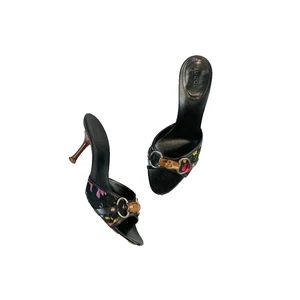 Gucci Heel Sandals Black Floral Print Women's Size 6.5 Used - Picture 1 of 18