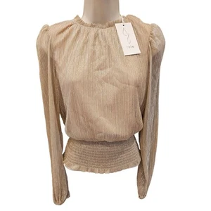 Neu mit Etikett Joie transparente Chiffonarme goldfarben blush rosa Langarm gesmokte Bluse Party XS - Bild 1 von 8