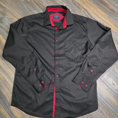 FLEX Men's Luxury Collection Black Button Down Shirt Red Trim Accents Size M - Image 1 of 4