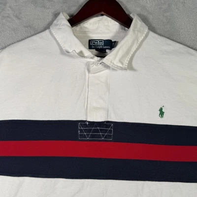 Polo Ralph Lauren Polo Shirt Mens 5XB 5XL Big White Navy Red Stripe Pony Rugby* - Image 1 of 4