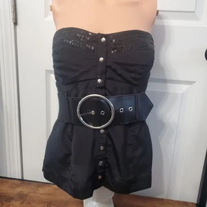 Top Babydoll Bebe Sin Tirantes Negro Lentejuelas Cinturón Gótico Coqueta Niña Estimado Talla M - Imagen 1 de 17