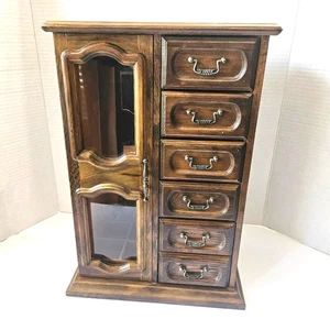 Vintage Holz Musik Schmucktruhe mit Spiegel/5 Schubladen/Karussell, "Avon Teamleiter" - Bild 1 von 13