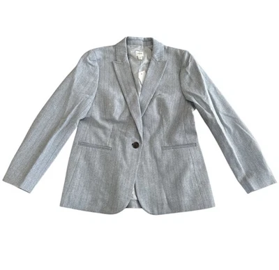 NWT J. Crew Factory Blazer Womens 10P Blue White Herringbone Linen Cotton Petite - Image 1 of 4