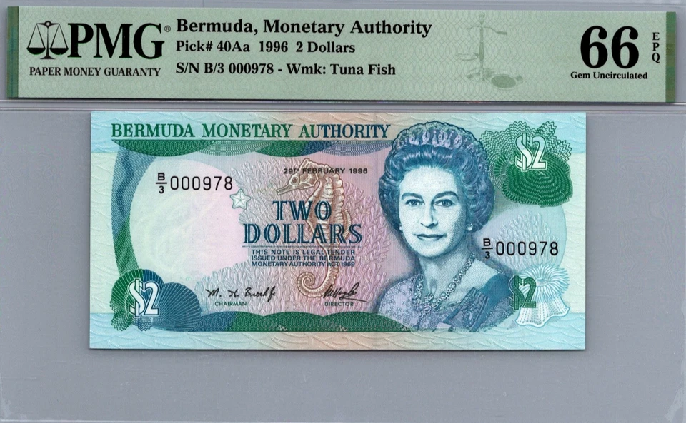 Bermuda 2 Dollars 1996 PMG 66 Gem UNC EPQ Pick# 40Aa - Image 1 of 3