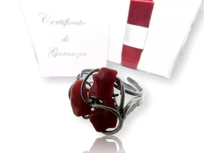 Anello con Corallo pietra e Regolabile per donna di Argento 925 in Oro P oro 18K - Immagine 1 di 4