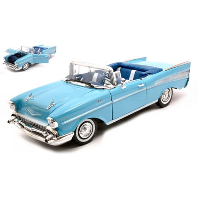CHEVROLET BEL AIR CONVERTIBLE 1957 BLUE 1:18 Motormax Auto Stradali Modellino Nu - Immagine 1 di 4