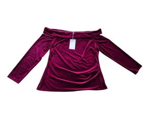 Damen Monsoon Samt Off Shoulder Top Langarm UK 18 EU 46 Burgund Neu - Bild 1 von 4