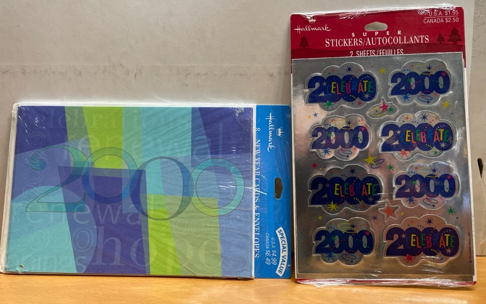 Hallmark Y2K Year 2000 Happy New Year’s Card (3) unmarked | Foil Sticker Lot - Image 1 of 3
